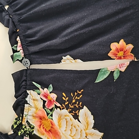 LOFT Long Sleeve Black Flower Midi Dress - Picture 2 of 6